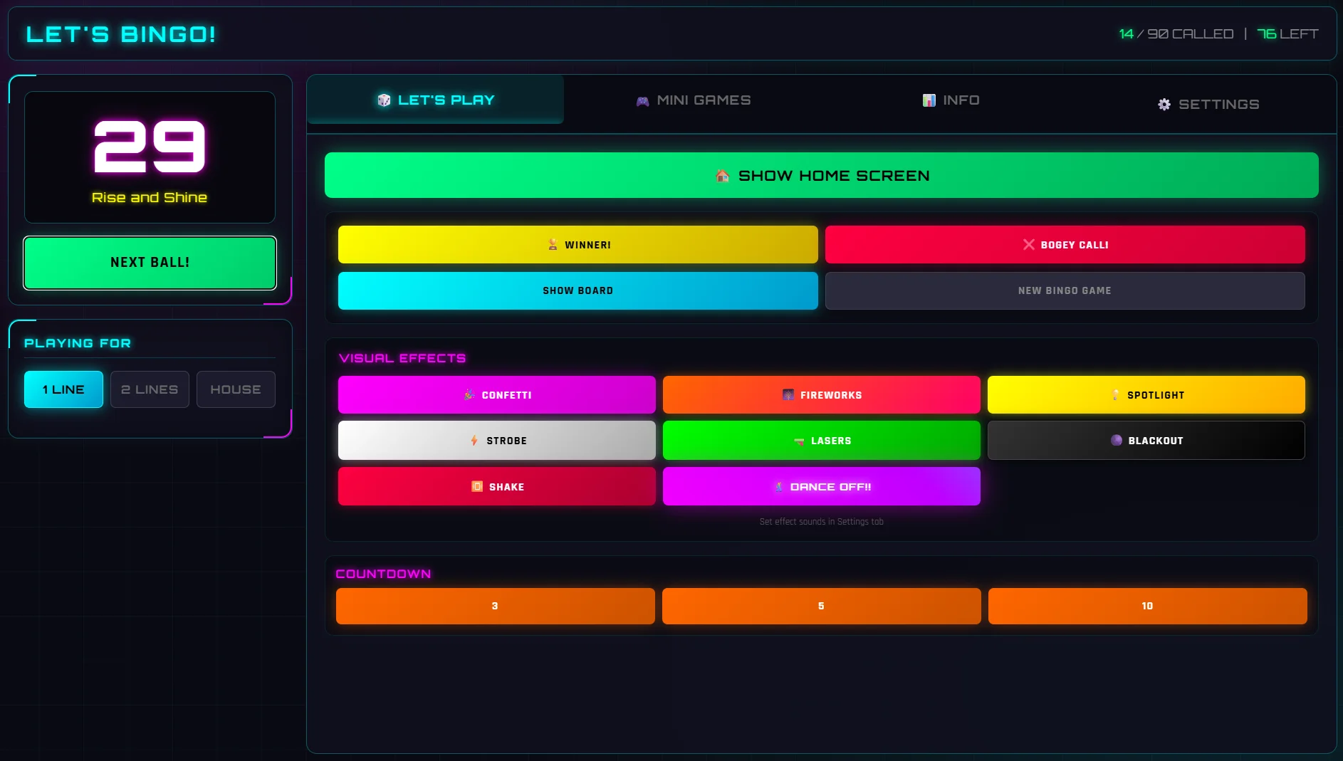 Quiz host view with controls